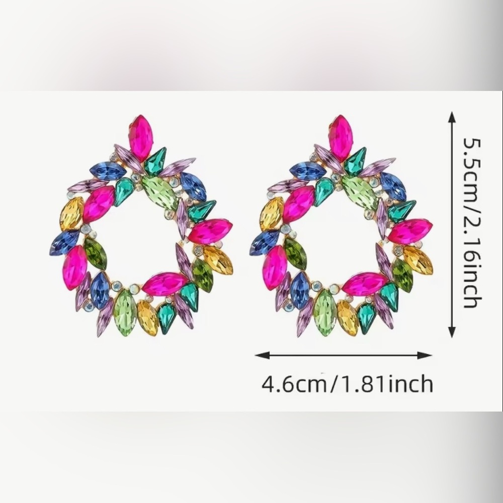 Multicolor Simulated Gemstones Statement Earrings - image 2